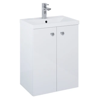 Tvättställsskåp Krom <strong>Minimal</strong>  Vit Blank 50 cm med Två Dörrar & Handfat Vit Blank
