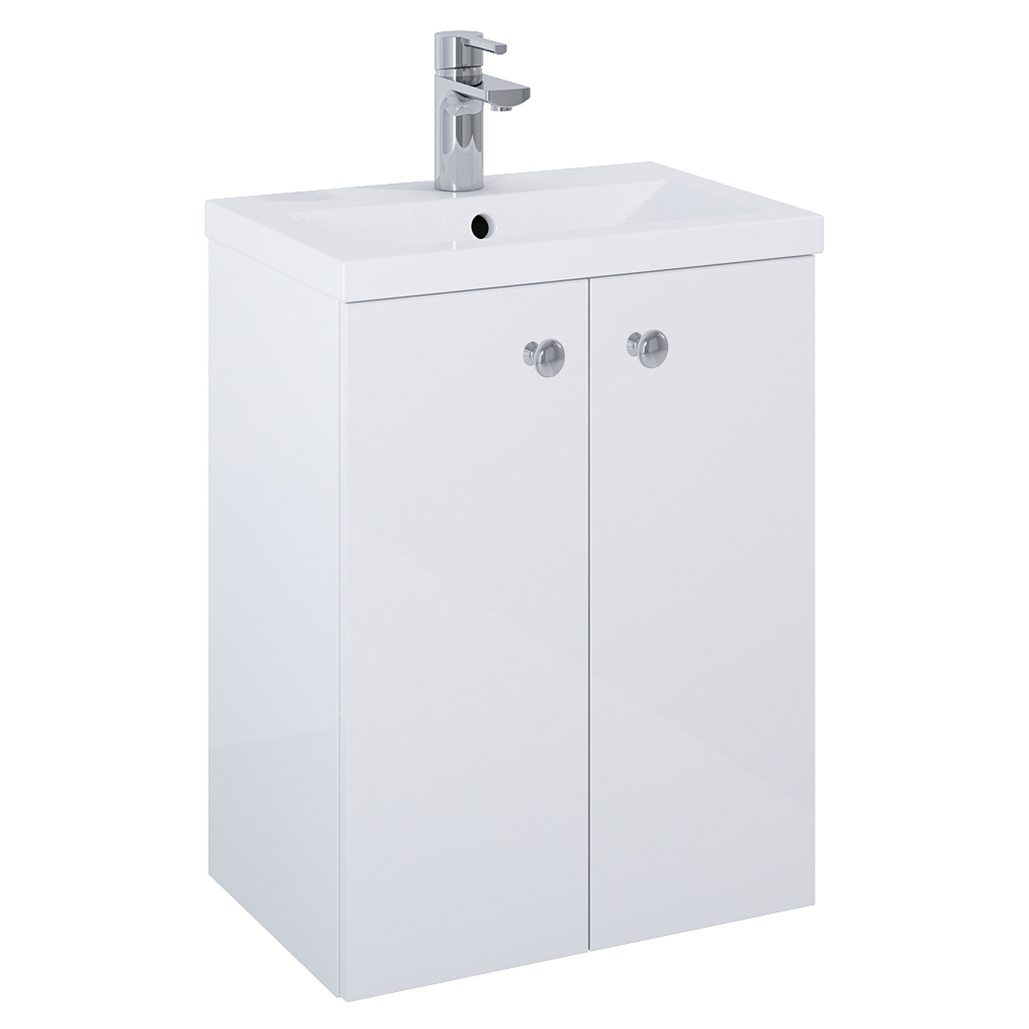 Tvättställsskåp Krom Minimal Vit Blank 50 cm med Två Dörrar & Handfat Vit Blank