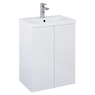 Tvättställsskåp Guld Minimal Vit Blank 50 cm med Två Dörrar & Handfat Vit Blank