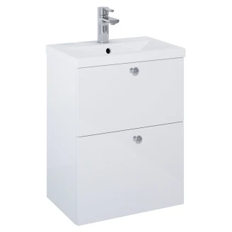 Tvättställsskåp Krom <strong>Minimal</strong>  Vit Blank 50 cm med Två Lådor & Handfat Vit Blank