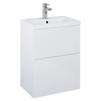 Tvättställsskåp Guld Minimal Vit Blank 50 cm med Två Lådor & Handfat Vit Blank