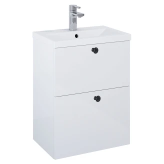 Tvättställsskåp Svart <strong>Minimal</strong>  Vit Blank 50 cm med Två Lådor & Handfat Vit Blank