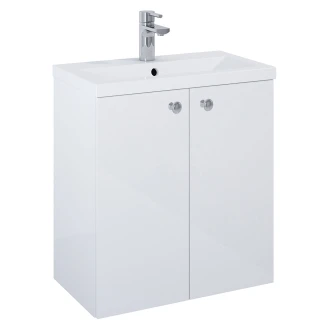 Tvättställsskåp Krom <strong>Minimal</strong>  Vit Blank 60 cm med Två Dörrar & Handfat Vit Blank