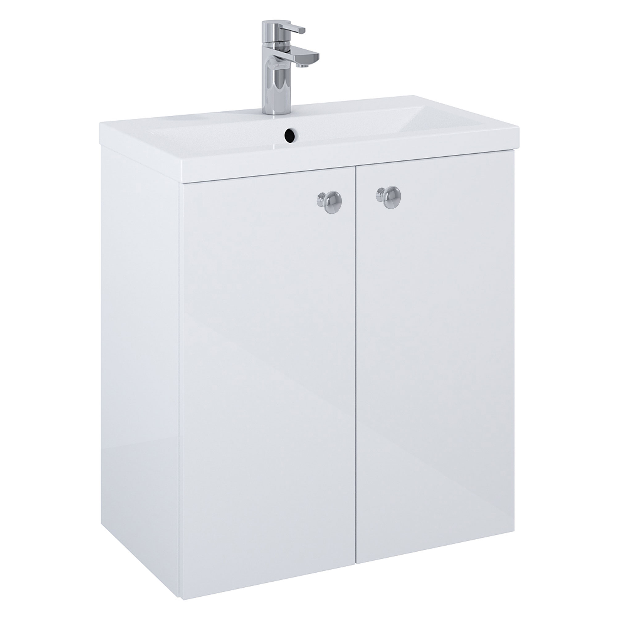 Tvättställsskåp Krom Minimal Vit Blank 60 cm med Två Dörrar & Handfat Vit Blank