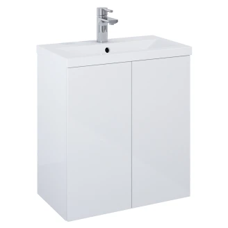 Tvättställsskåp Guld Minimal Vit Blank 60 cm med Två Dörrar & Handfat Vit Blank