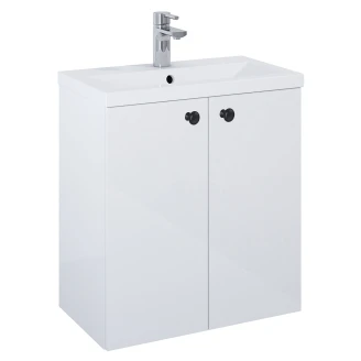 Tvättställsskåp Svart <strong>Minimal</strong>  Vit Blank 60 cm med Två Dörrar & Handfat Vit Blank