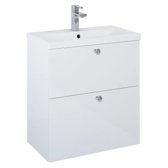 Tvättställsskåp Krom <strong>Minimal</strong>  Vit Blank 60 cm med Två Lådor & Handfat Vit Blank