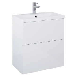 Tvättställsskåp Svart Minimal Vit Blank 60 cm med Två Lådor & Handfat Vit Blank