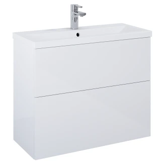 Tvättställsskåp Krom Minimal Vit Blank 80 cm med Två Lådor & Handfat Vit Blank