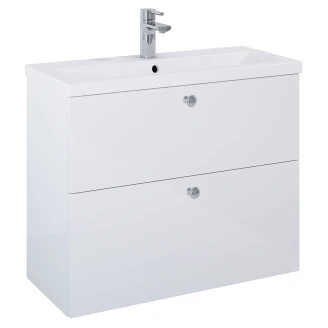 Tvättställsskåp Krom <strong>Minimal</strong>  Vit Blank 80 cm med Två Lådor & Handfat Vit Blank