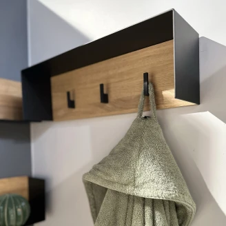 Klädhängare <strong>Norrvi</strong>  40 cm 3 Krokar Svart & Trä Light Oak Matt
