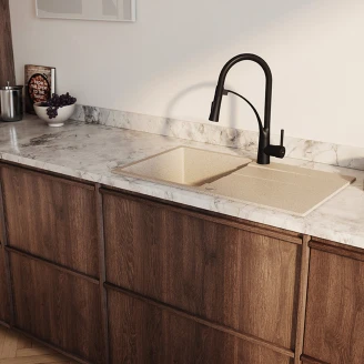 Granit Diskbänk <strong>Firme</strong>  Beige Matt 76x44 cm med Vattenlås