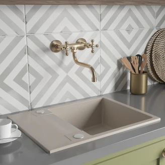 Granit Diskbänk <strong>Fumo</strong>  Beige Matt 56x44 cm med Vattenlås