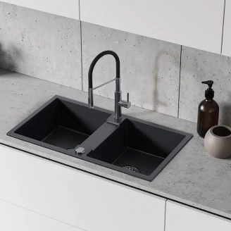 Granit Diskho <strong>Fumo</strong>  Svart Matt 80x44 cm med Vattenlås