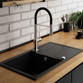 Granit Diskbänk <strong>Brava</strong>  Svart Matt 76x44 cm med Vattenlås