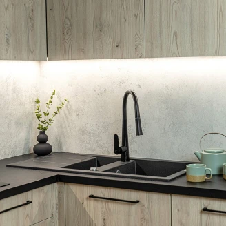 Granit Diskbänk <strong>Brava</strong>  Svart Matt 100x48 cm med Vattenlås