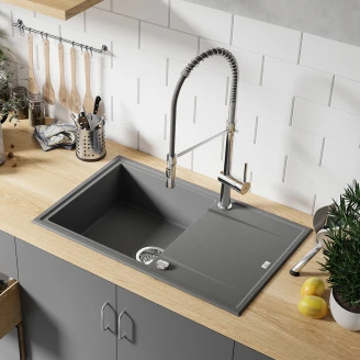 Granit Diskbänk <strong>Brenca</strong>  Grå Matt 78x50 cm med Vattenlås