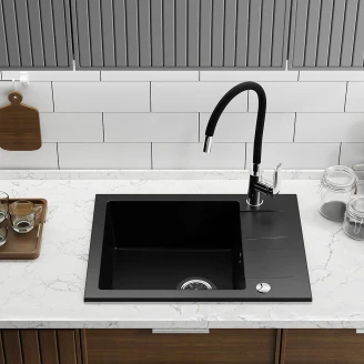 Granit Diskbänk <strong>Elmora</strong>  Svart Matt 57x44 cm med Vattenlås