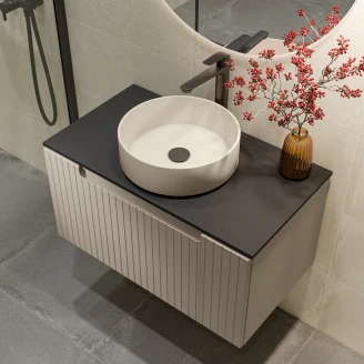 Tvättställsskåp <strong>Ribb</strong>  Beige Matt 80 cm med Svart Bänkskiva
