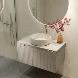 Tvättställsskåp <strong>Ribb</strong>  Beige Matt 80 cm med Beige Bänkskiva