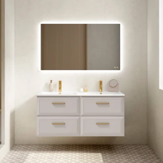 Dubbelt Tvättställsskåp Gold <strong>Tandem</strong>  Beige 120 cm med Handfat Vit Blank
