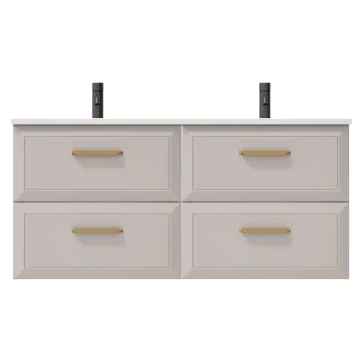 Dubbelt Tvättställsskåp Gold <strong>Tandem</strong>  Beige 120 cm med Handfat Vit Blank