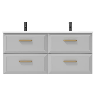 Dubbelt Tvättställsskåp Gold <strong>Tandem</strong>  Ljusgrå 120 cm med Handfat Vit Blank