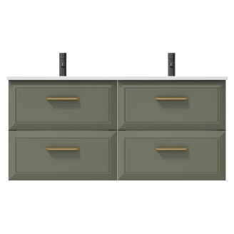 Dubbelt Tvättställsskåp Gold <strong>Tandem</strong>  Grön 120 cm med Handfat Vit Blank