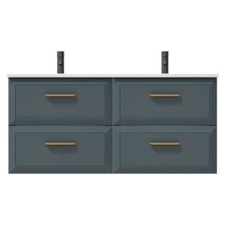 Dubbelt Tvättställsskåp Gold <strong>Tandem</strong>  Blå 120 cm med Handfat Vit Blank