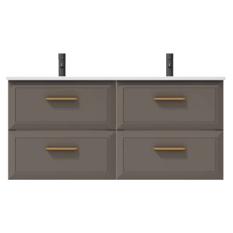 Dubbelt Tvättställsskåp Gold <strong>Tandem</strong>  Grå 120 cm med Handfat Vit Blank