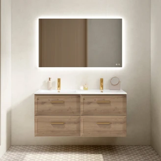 Dubbelt Tvättställsskåp Gold <strong>Tandem</strong>  Ek 120 cm med Handfat Vit Blank