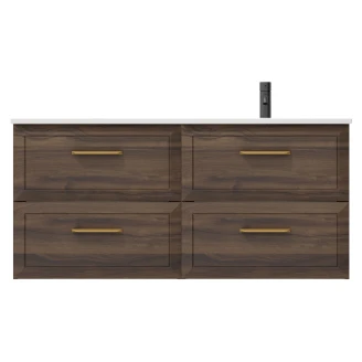 Tvättställsskåp Gold <strong>Tandem</strong>  Walnut 120 cm med Höger Handfat Vit Matt