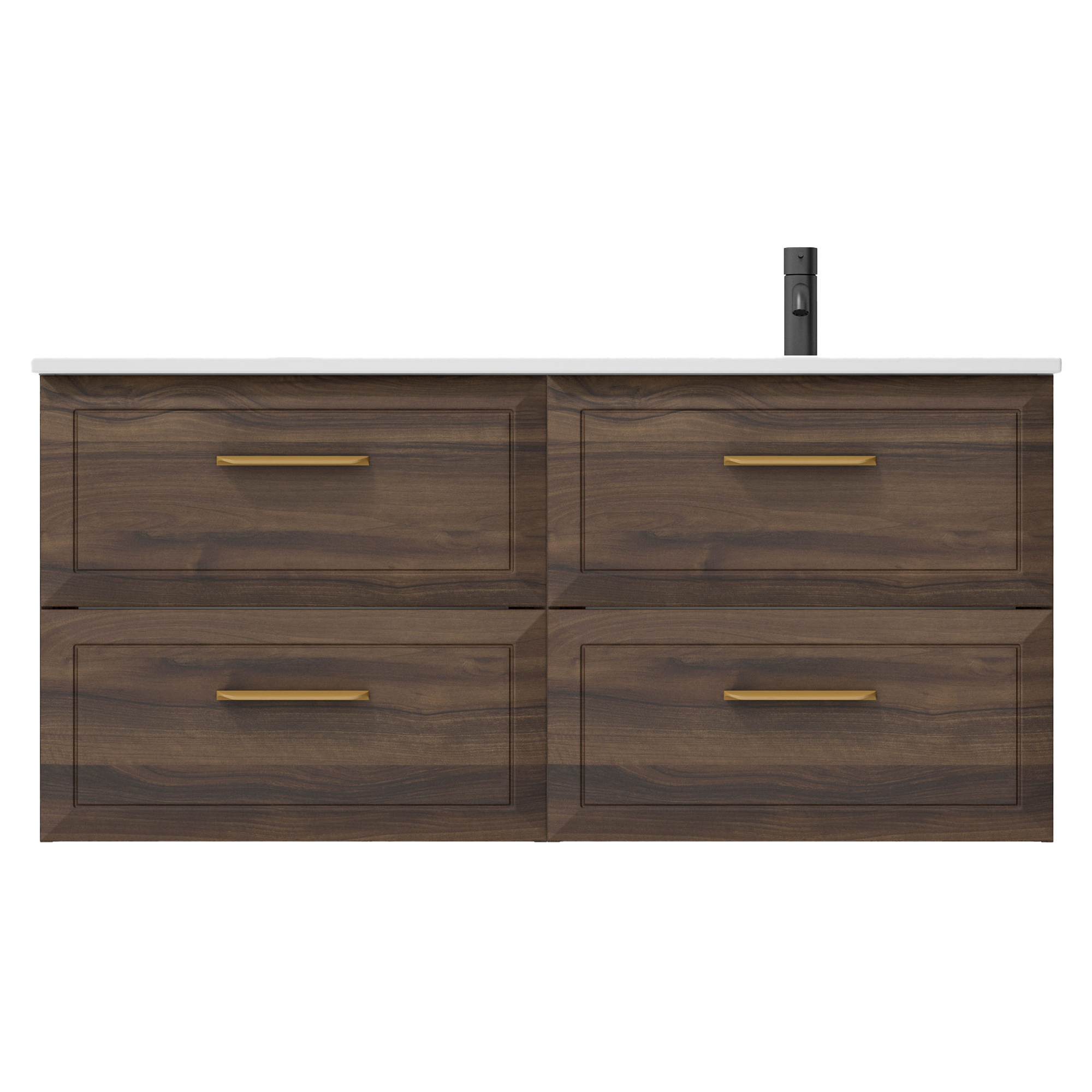 Tvättställsskåp Gold Tandem Walnut 120 cm med Höger Handfat Vit Matt