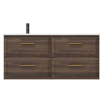 Tvättställsskåp Gold <strong>Tandem</strong>  Walnut 120 cm med Vänster Handfat Vit Matt
