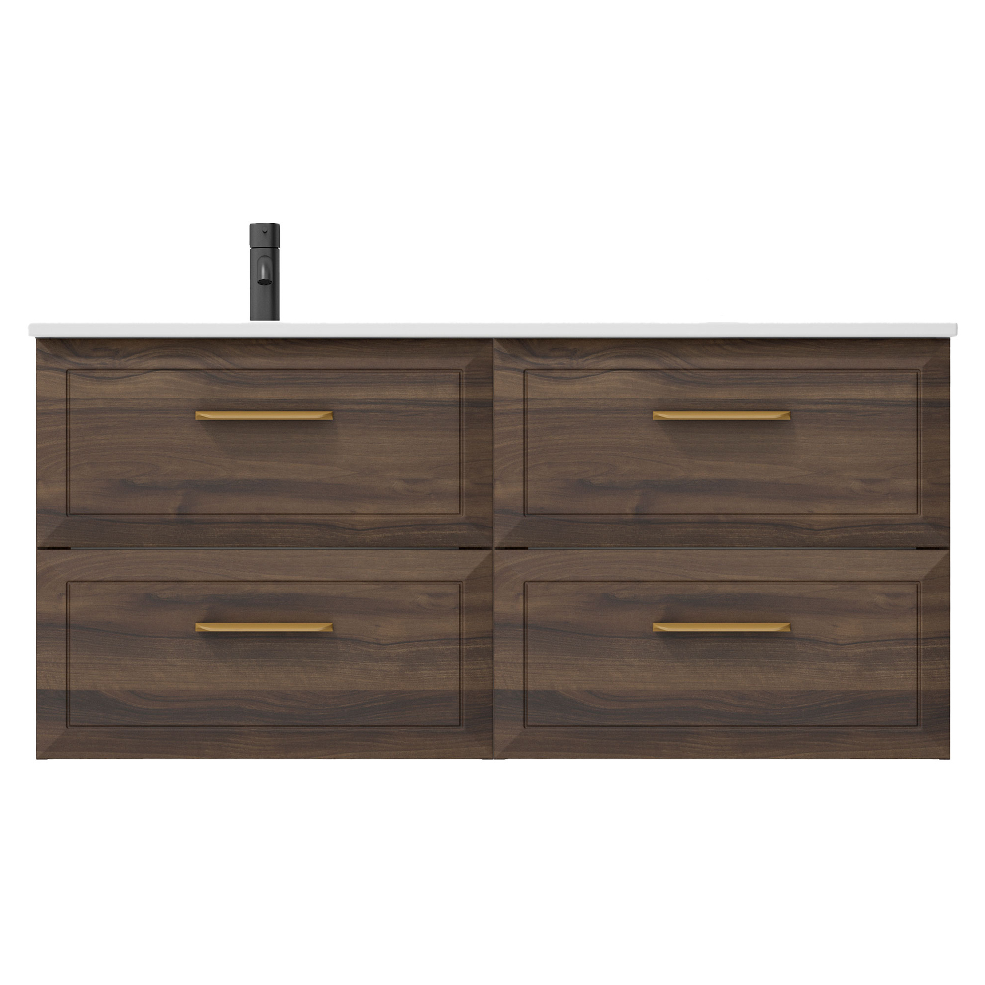 Tvättställsskåp Gold Tandem Walnut 120 cm med Vänster Handfat Vit Matt
