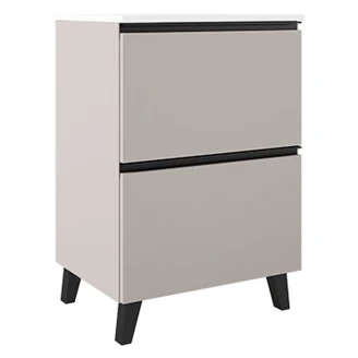 Tvättställsskåp <strong>Luna</strong>  Beige 60 cm med Två Lådor & Handfat Vit Blank