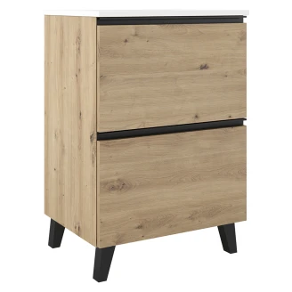 Tvättställsskåp <strong>Luna</strong>  Trä Ljus 60 cm med Två Lådor & Handfat Vit Blank