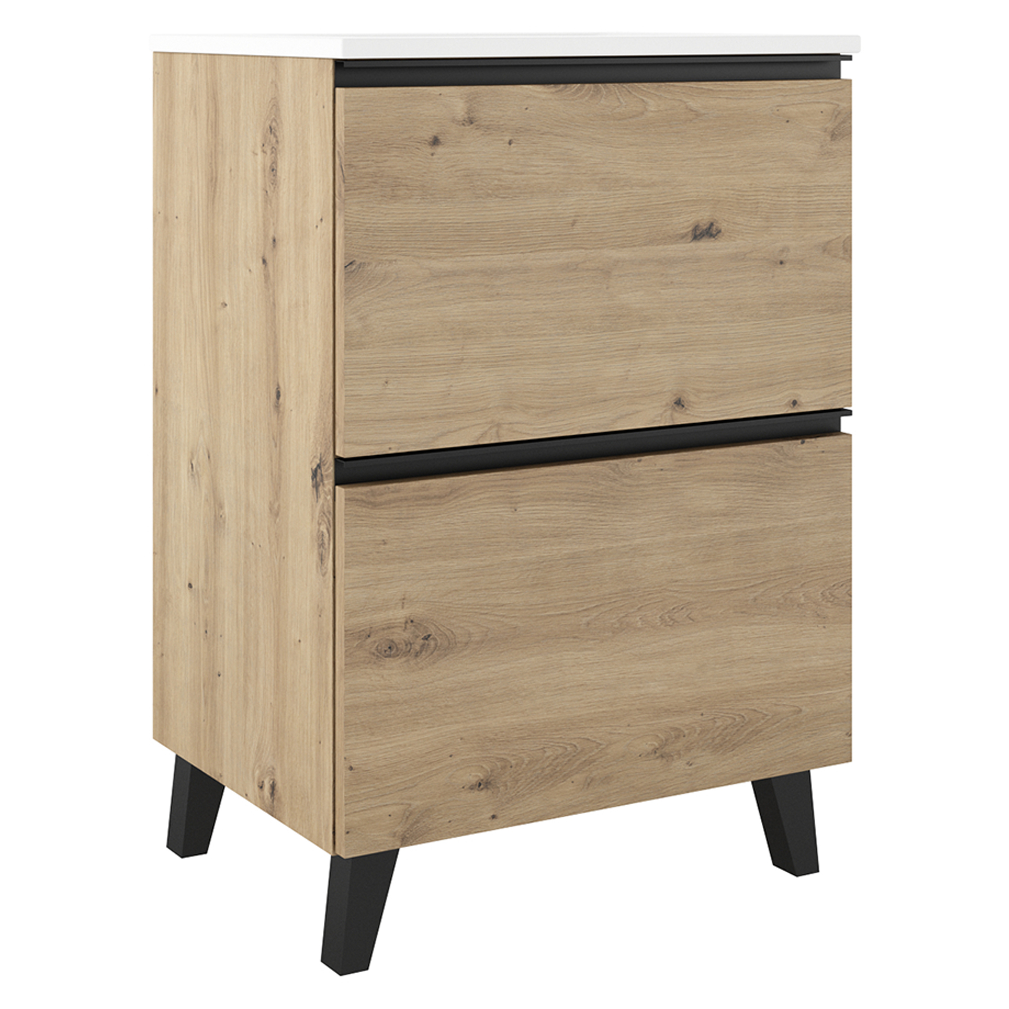 Tvättställsskåp Luna Trä Ljus 60 cm med Två Lådor & Handfat Vit Blank