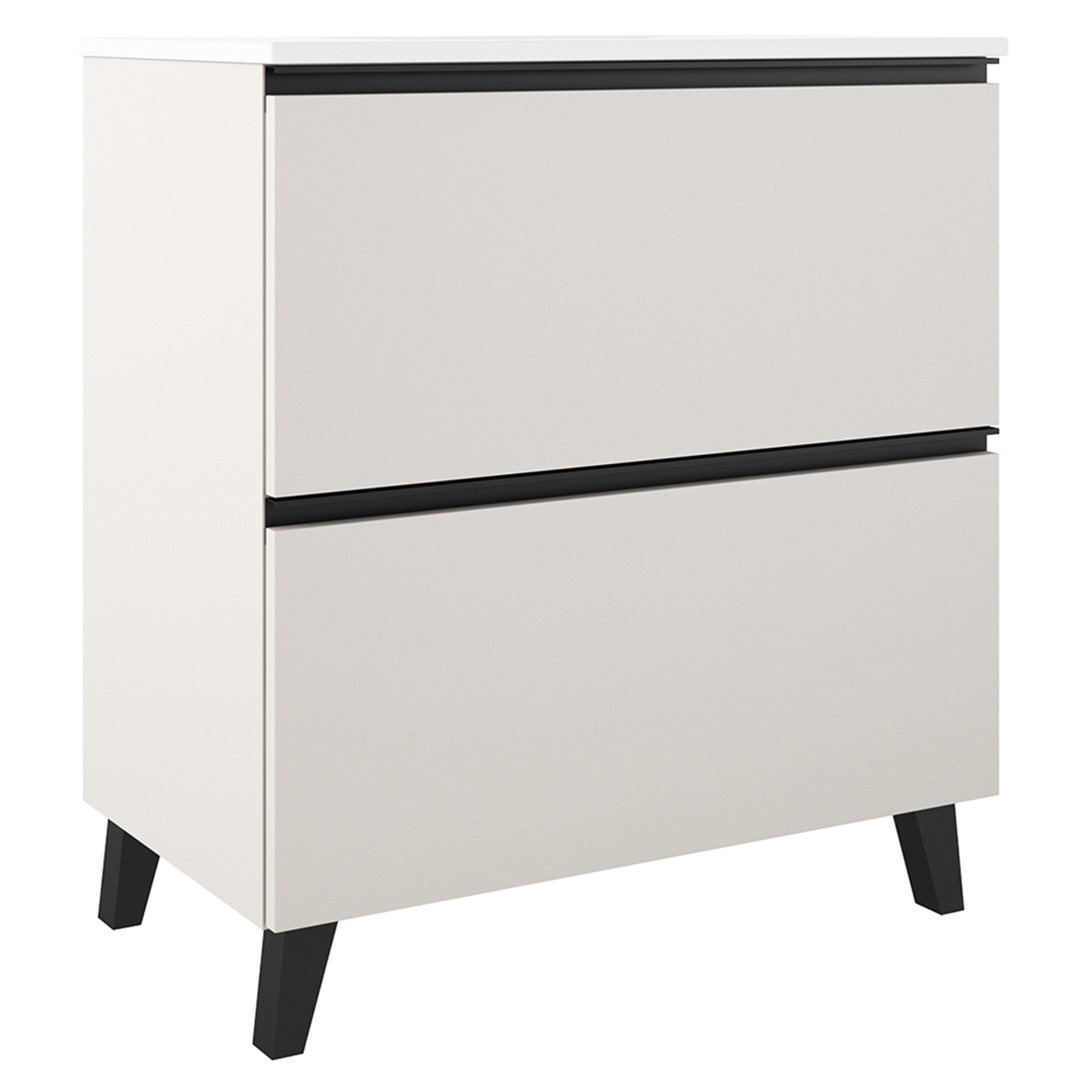 Tvättställsskåp Luna Beige 80 cm med Två Lådor & Handfat Vit Blank