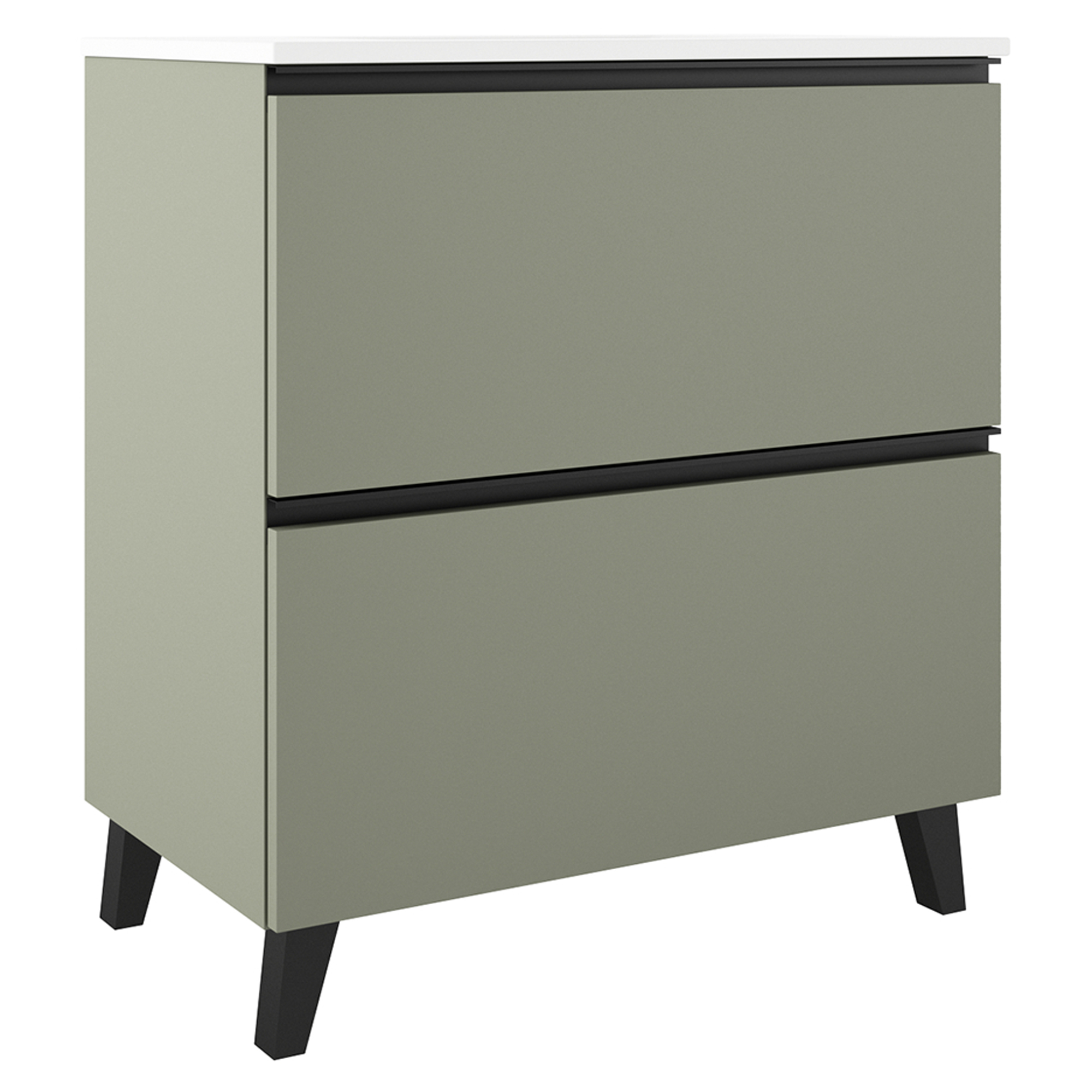 Tvättställsskåp Luna Grön 80 cm med Två Lådor & Handfat Vit Blank