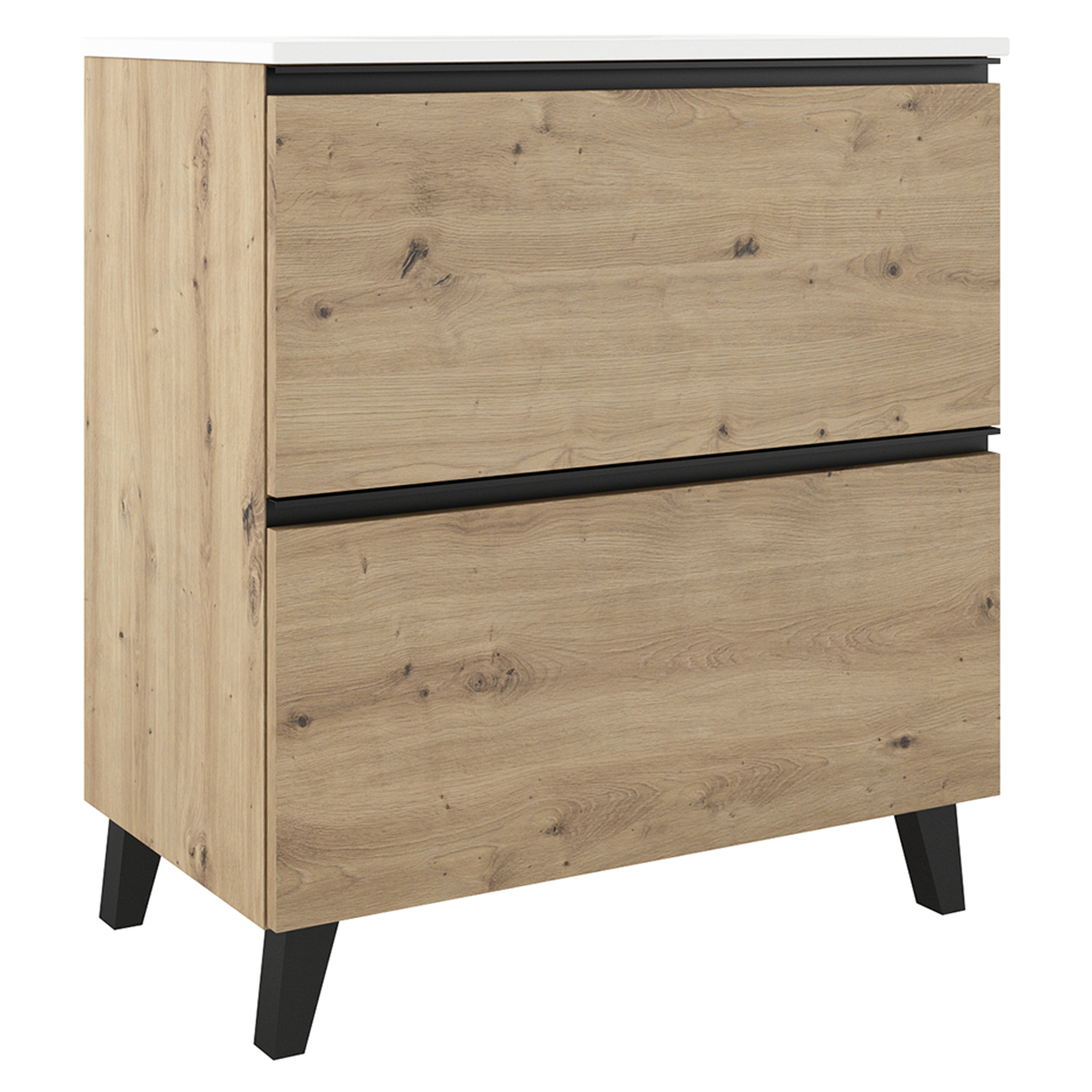 Tvättställsskåp Luna Trä Ljus 80 cm med Två Lådor & Handfat Vit Blank