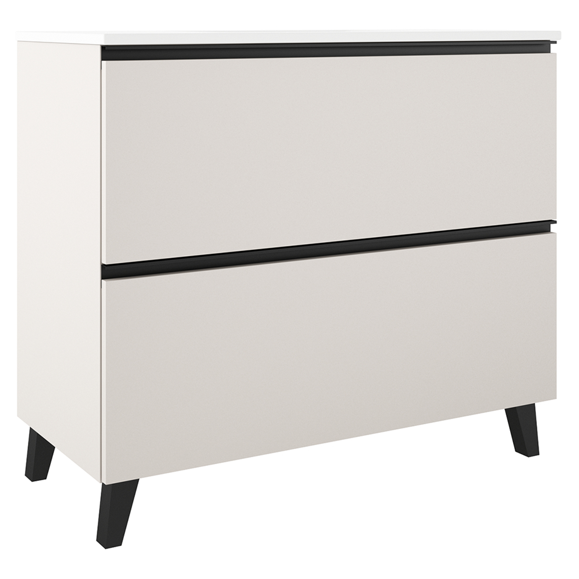 Tvättställsskåp Luna Beige 100 cm med Två Lådor & Handfat Vit Blank