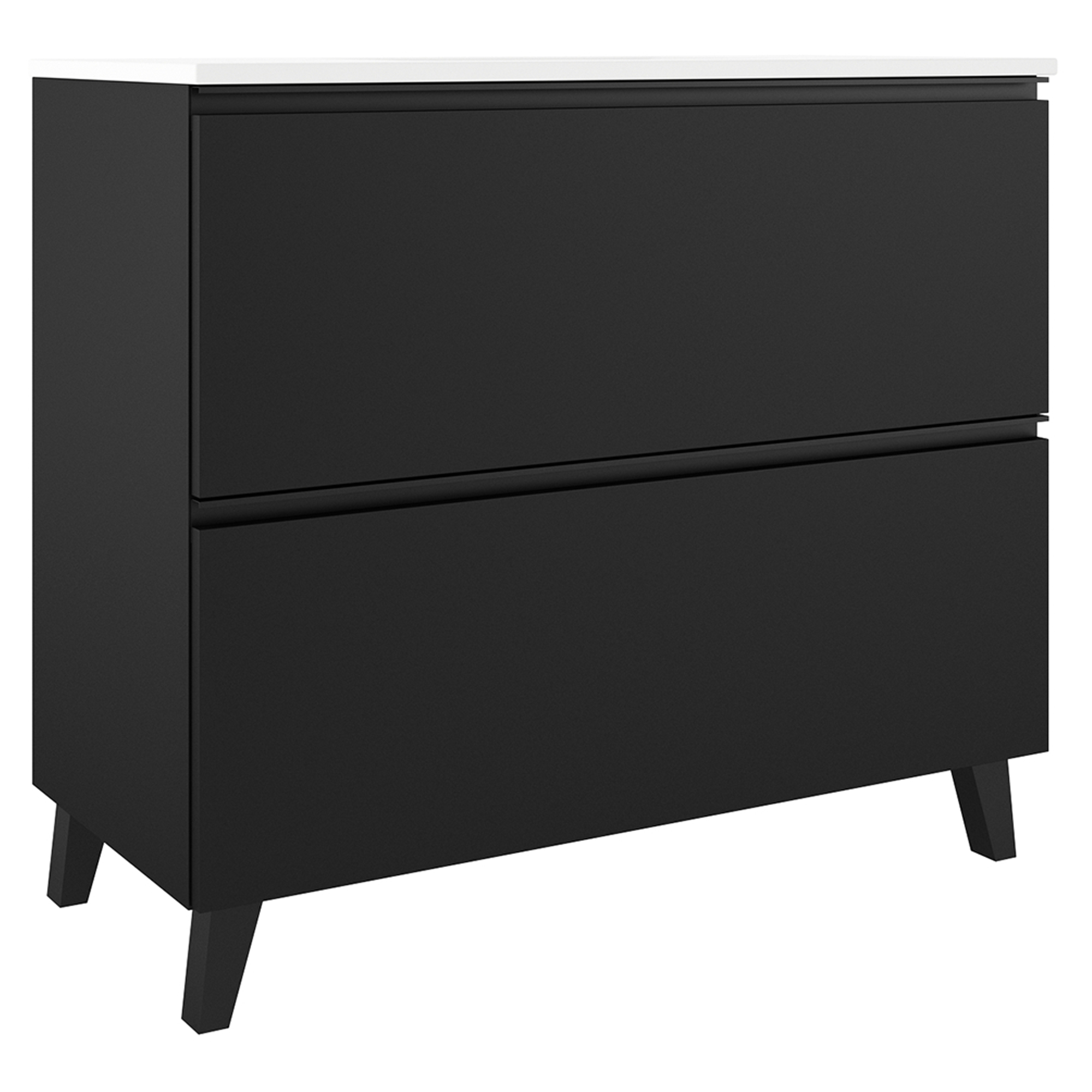 Tvättställsskåp Luna Svart 100 cm med Två Lådor & Handfat Vit Blank