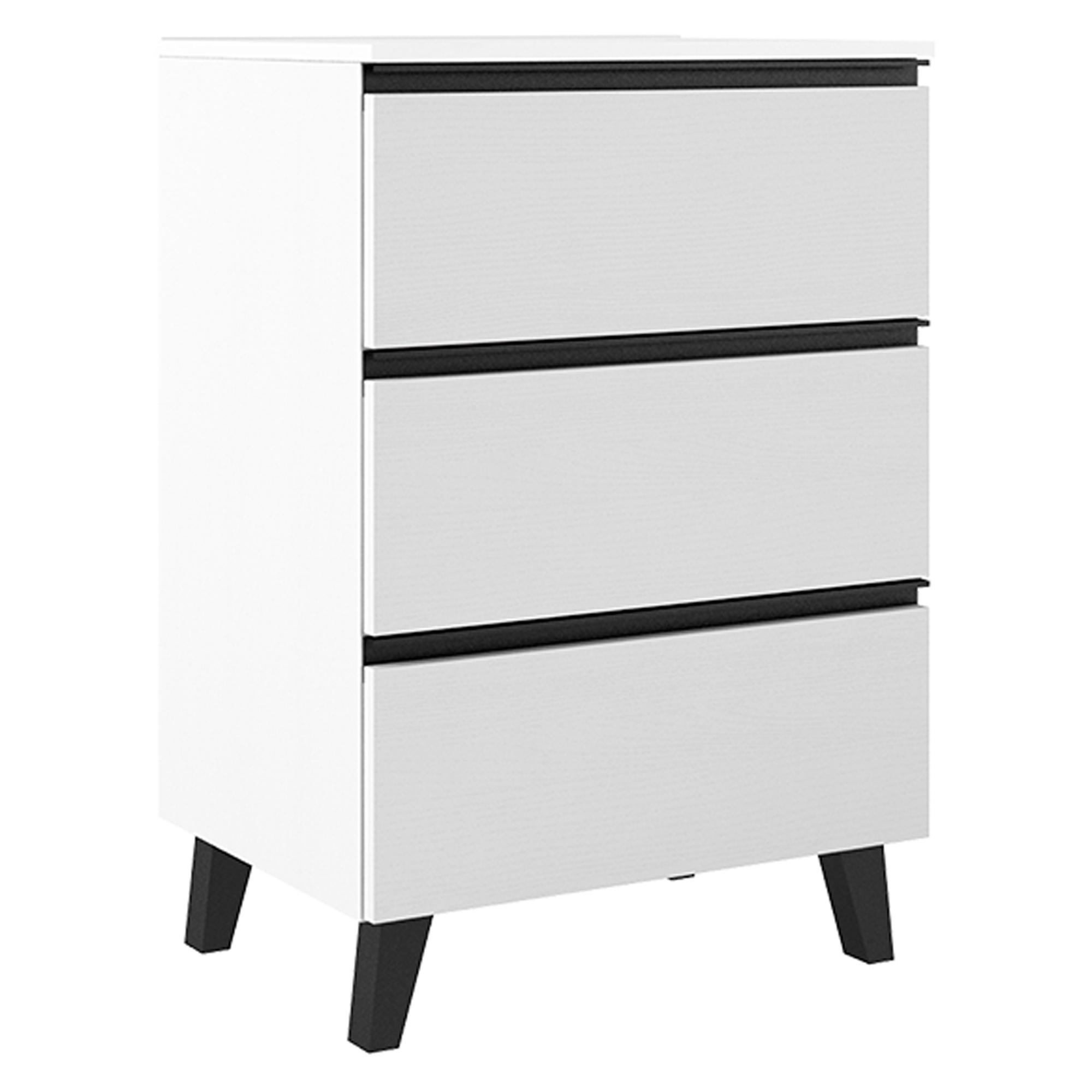 Tvättställsskåp Luna Vit 60 cm med Tre Lådor & Handfat Vit Blank