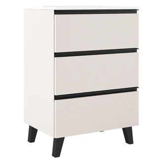 Tvättställsskåp <strong>Luna</strong>  Beige 60 cm med Tre Lådor & Handfat Vit Blank