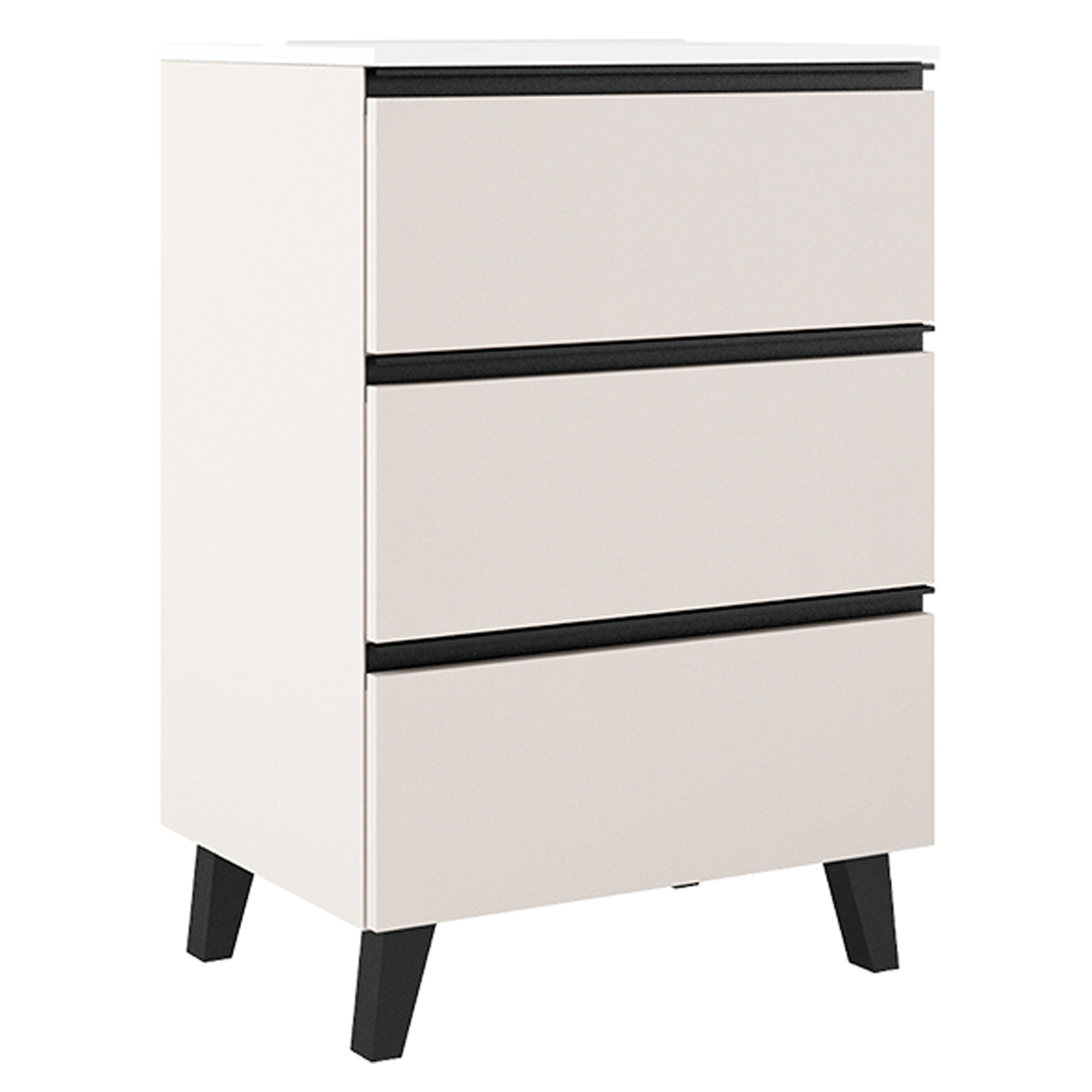 Tvättställsskåp Luna Beige 60 cm med Tre Lådor & Handfat Vit Blank