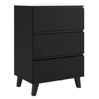 Tvättställsskåp <strong>Luna</strong>  Svart 60 cm med Tre Lådor & Handfat Vit Blank