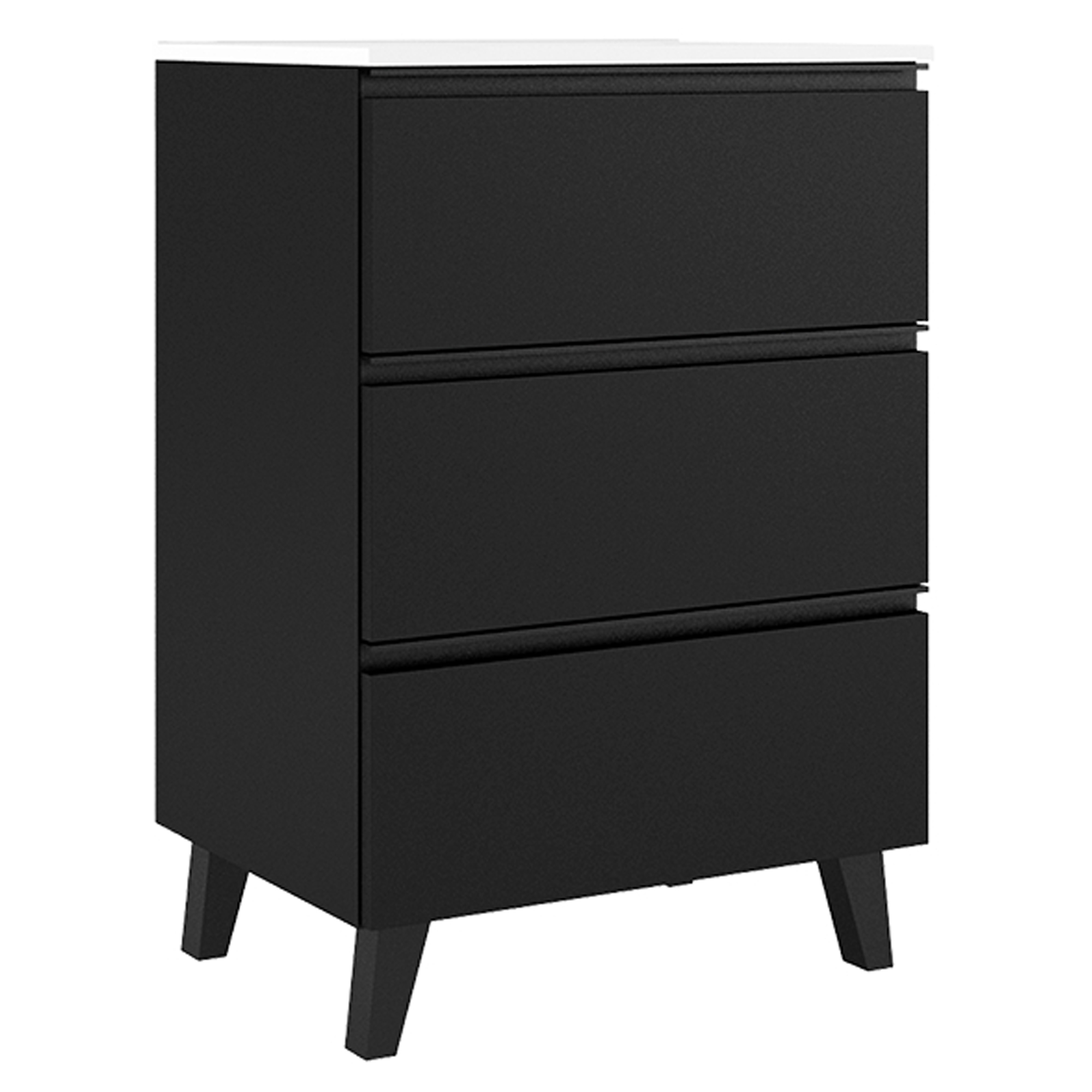 Tvättställsskåp Luna Svart 60 cm med Tre Lådor & Handfat Vit Blank