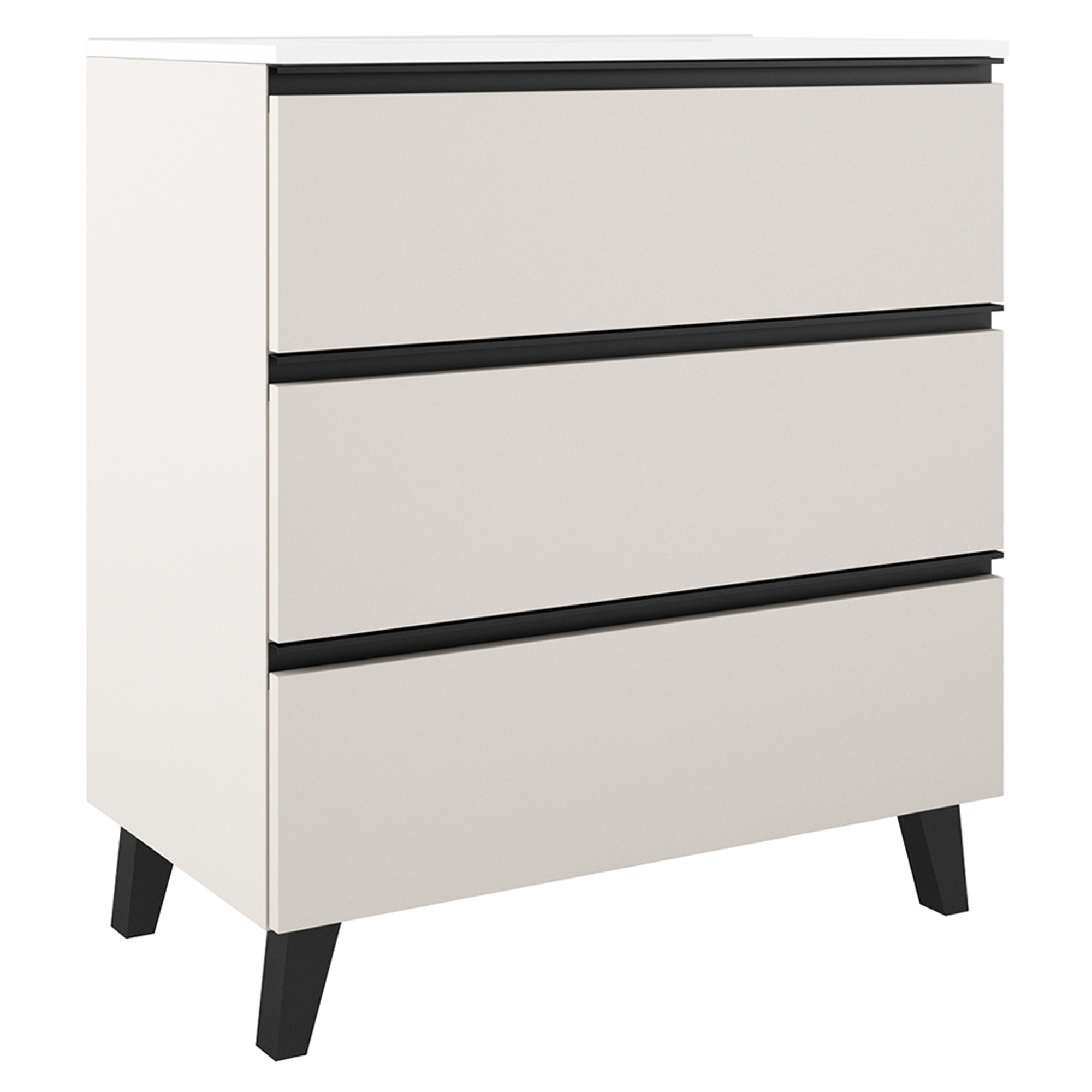 Tvättställsskåp Luna Beige 80 cm med Tre Lådor & Handfat Vit Blank