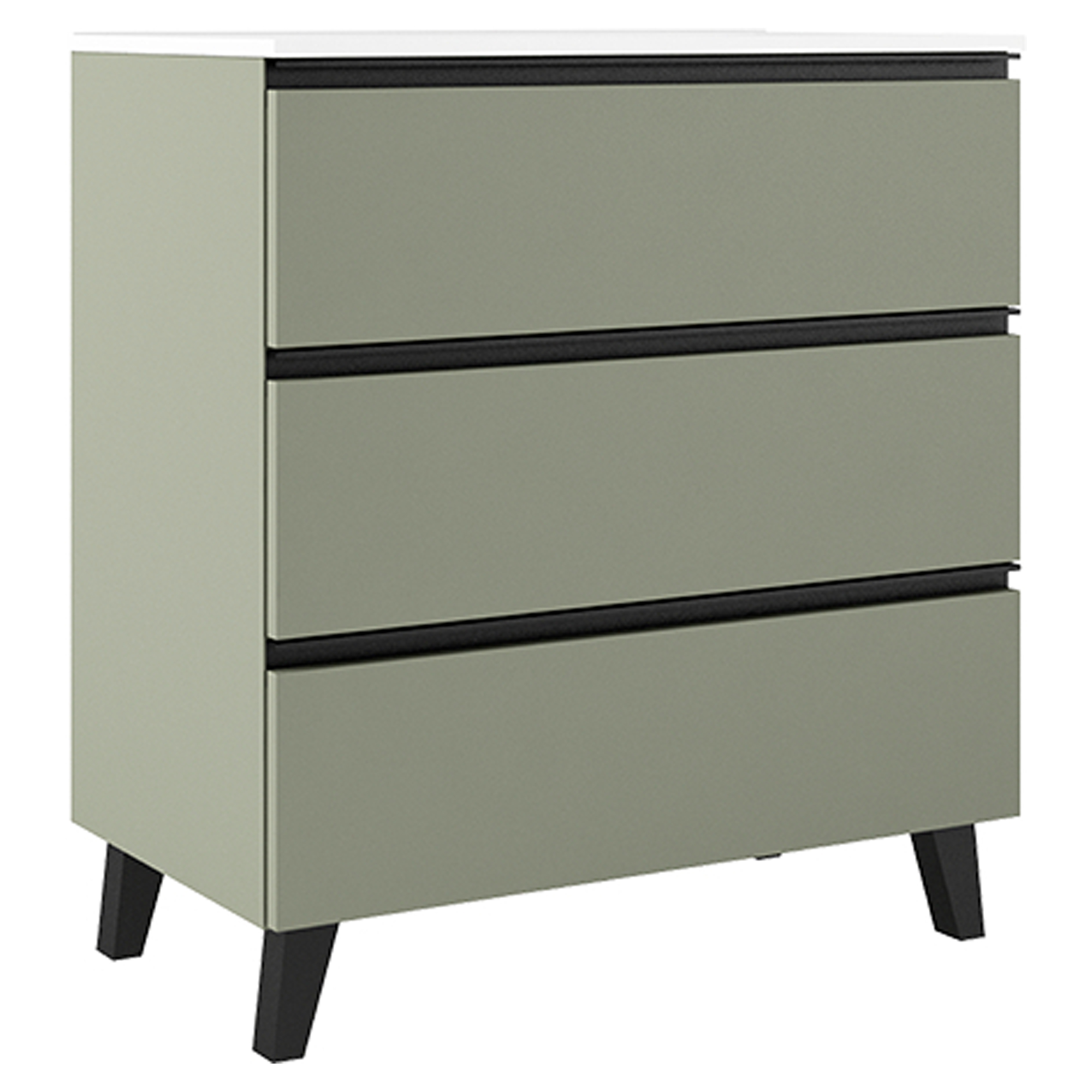Tvättställsskåp Luna Grön 80 cm med Tre Lådor & Handfat Vit Blank